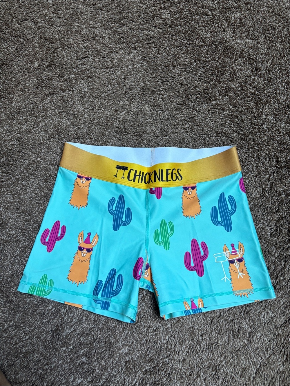 ChicknLegs Women's Teal Llama Print Athletic Shorts